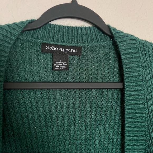 dark green knitted cardigan with pockets - Picture 3 of 3